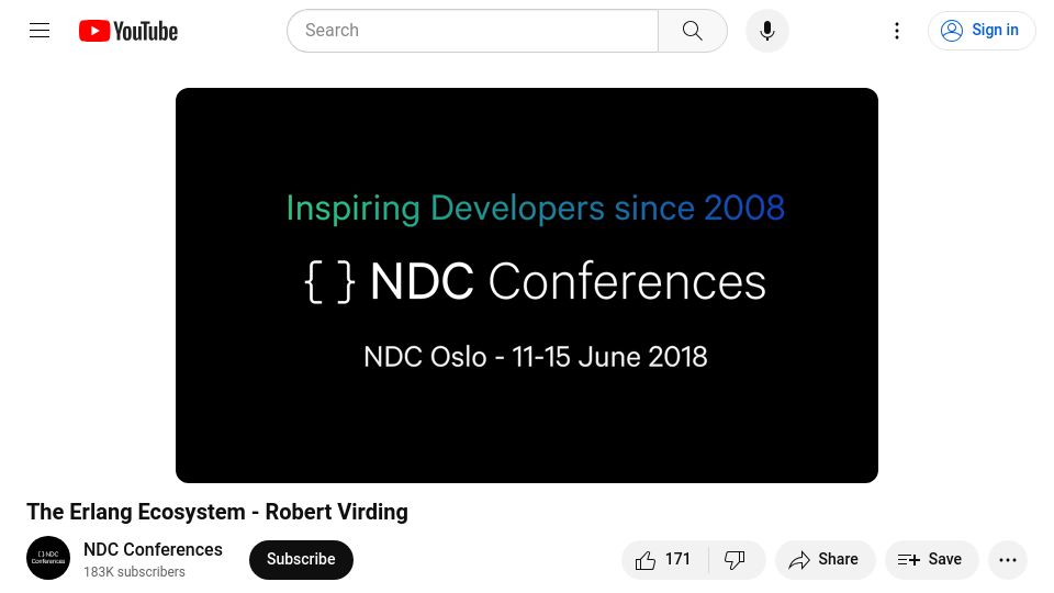 Screenshot of youtube.com: The Erlang Ecosystem (2018) [video]