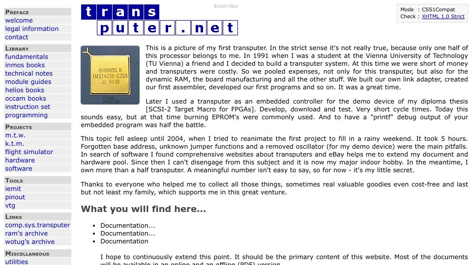Screenshot of transputer.net: Transputer.net