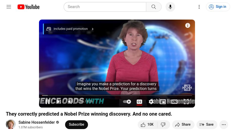 Screenshot of youtube.com: Two physicists who correctly predicted the mass of Higgs boson [video]