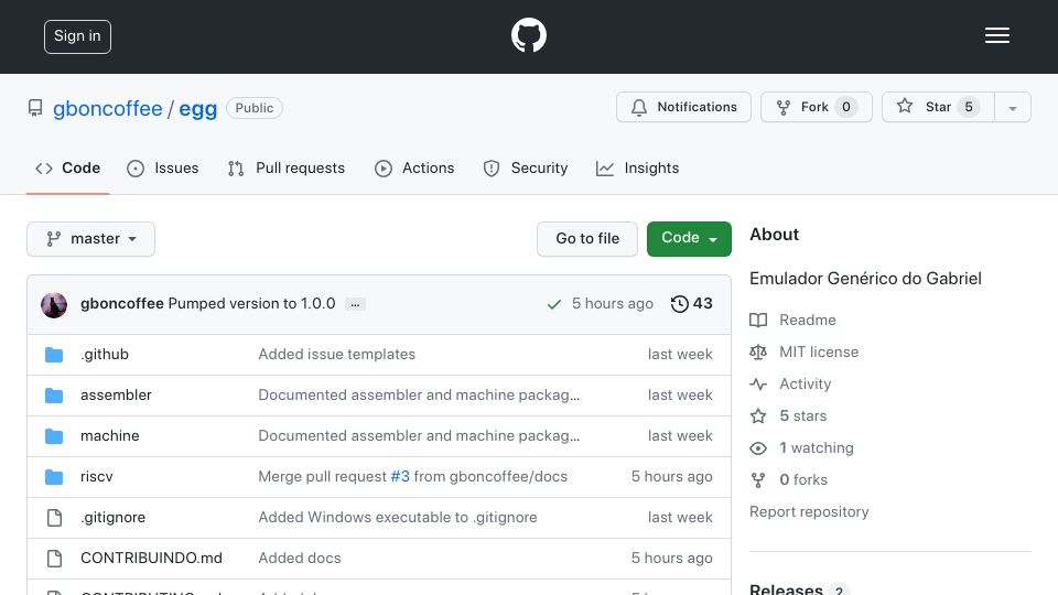 Screenshot of github.com: Show HN: New RISC-V emulator for Computer Science education