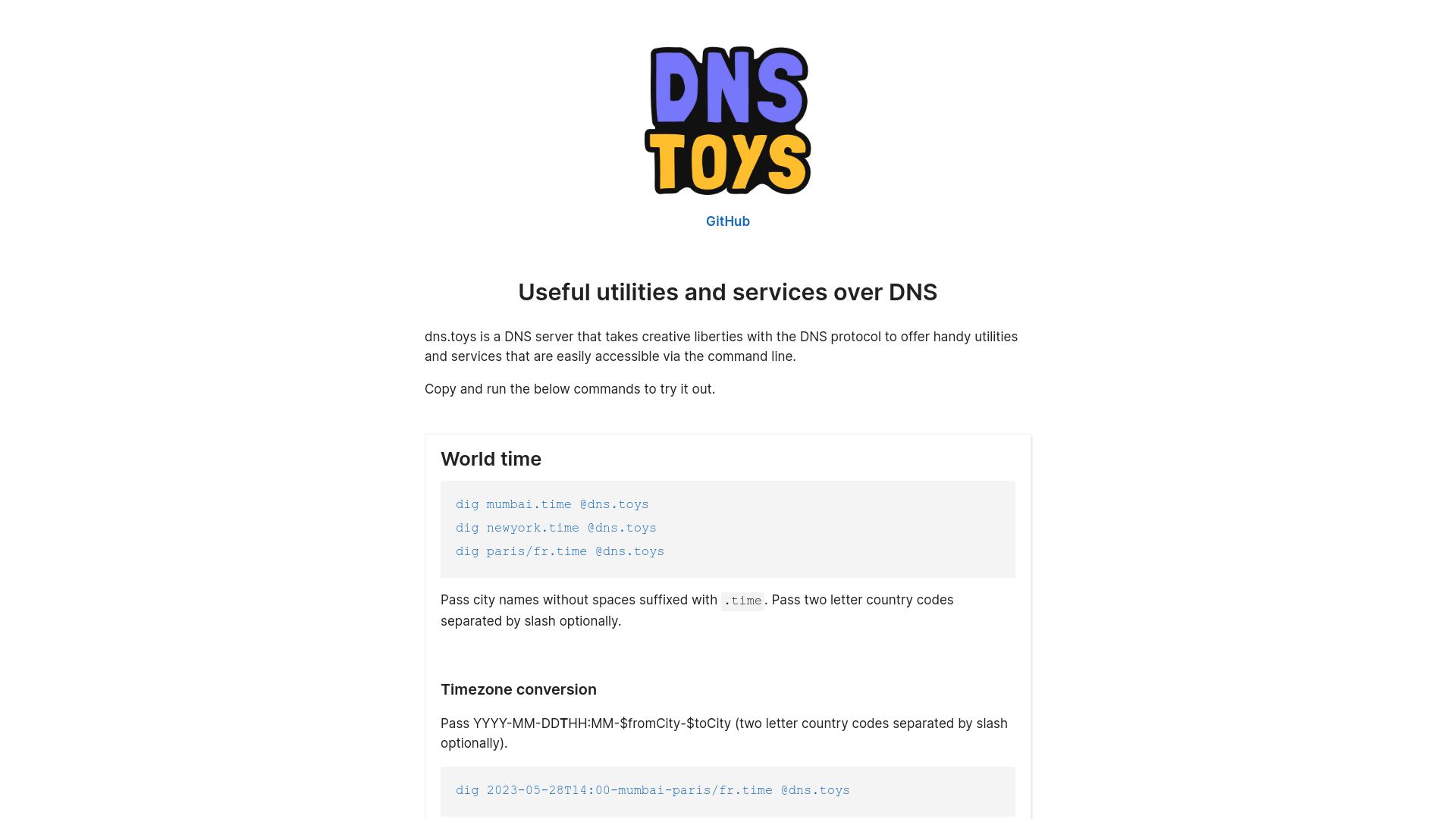 Screenshot of dns.toys: DNS Toys (2022)