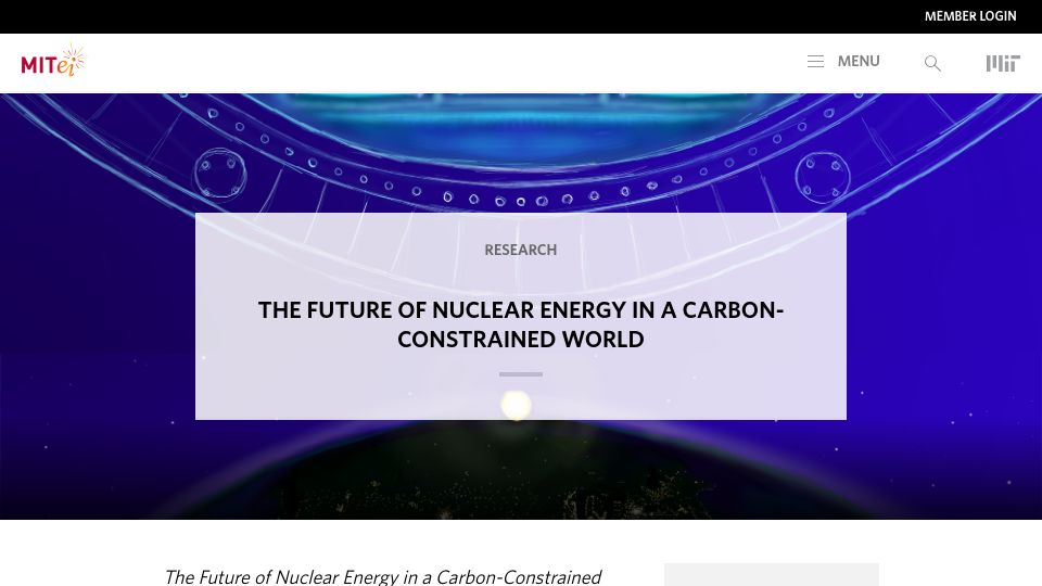 Screenshot of energy.mit.edu: The future of nuclear energy in a carbon-constrained world (2018)