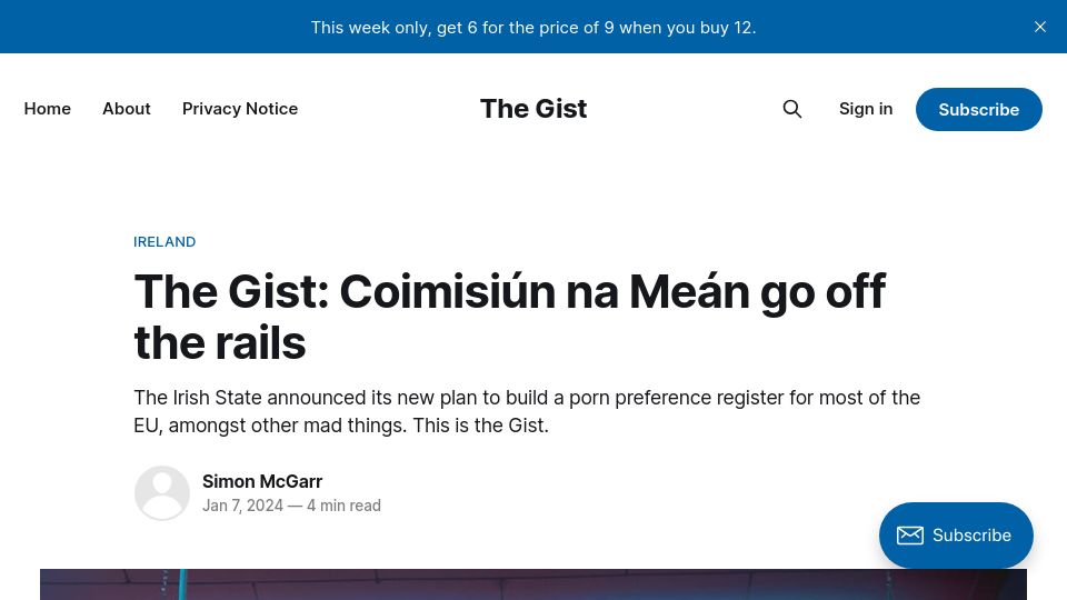 Screenshot of thegist.ie: Irish State announce plan to build a porn preference register for most of the EU