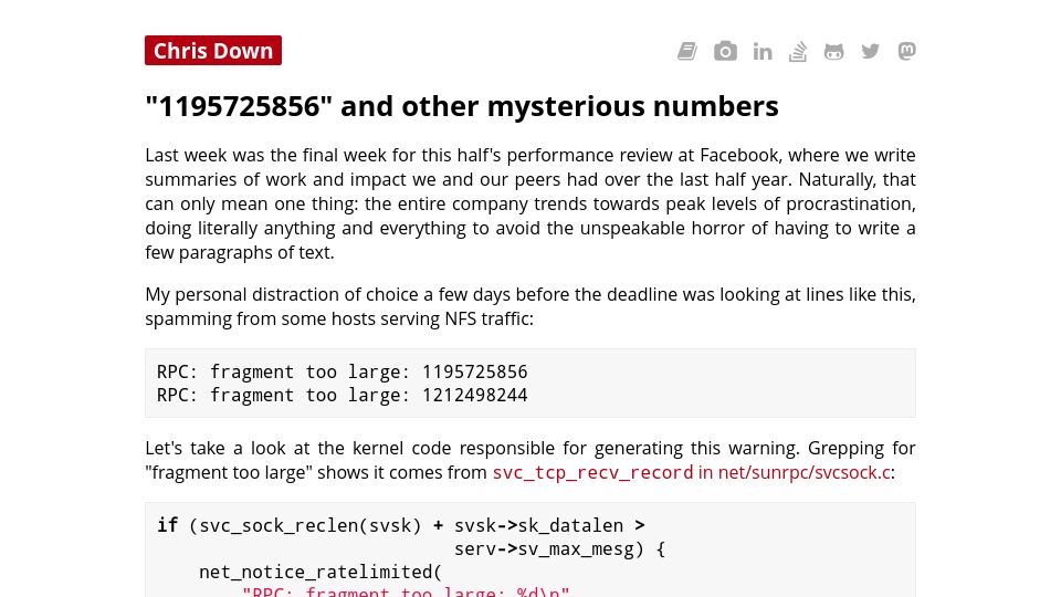 Screenshot of chrisdown.name: 1195725856 and other mysterious numbers (2020)