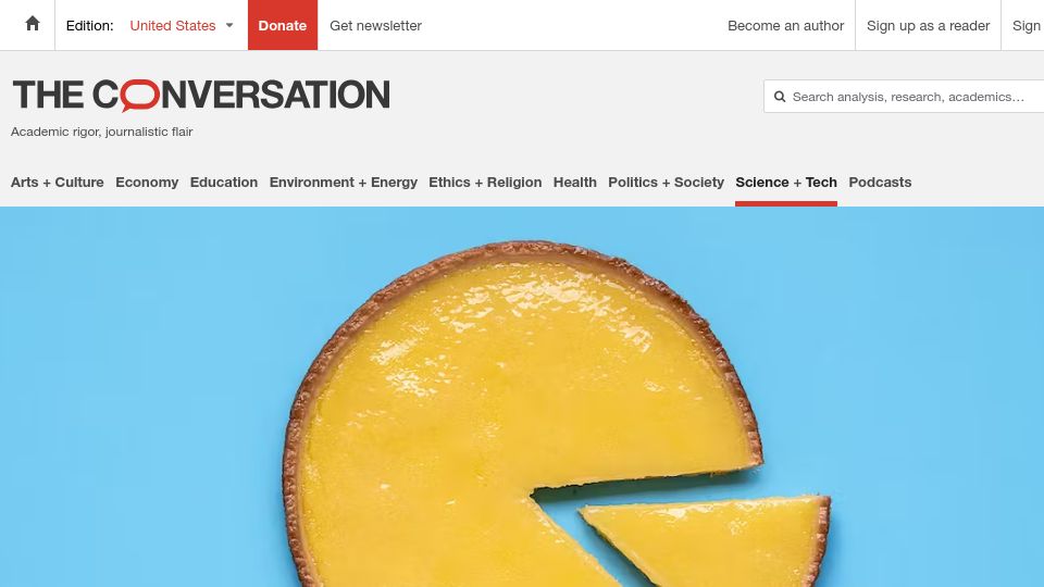Screenshot of theconversation.com: Almost never use a pie chart for data