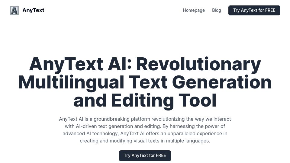 Screenshot of anytext.pics: Show HN: AnyText AI – Multilingual text generation and editing tool