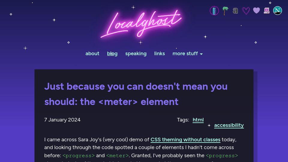 Screenshot of localghost.dev: Just because you can doesn't mean you should: the <meter> element