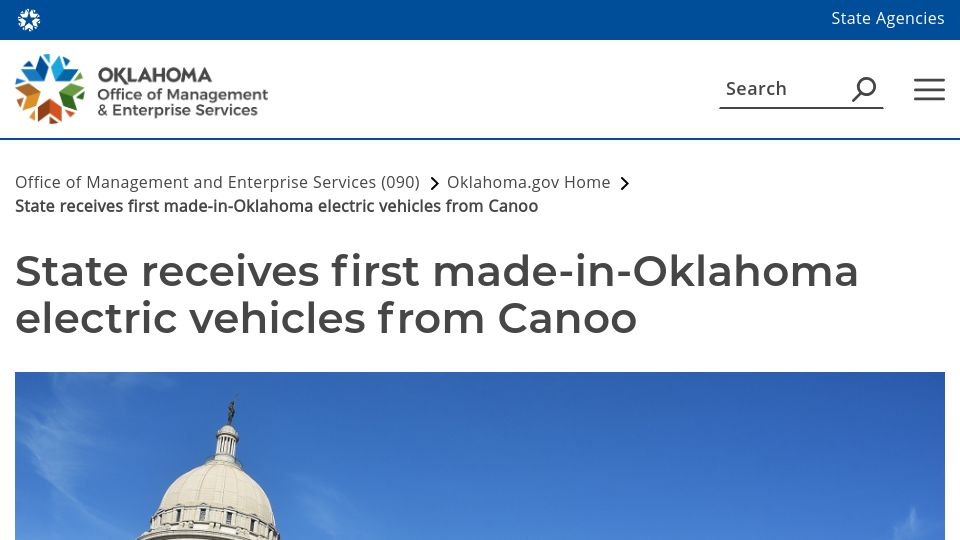Screenshot of oklahoma.gov: Oklahoma receives first "Made in Oklahoma" EV