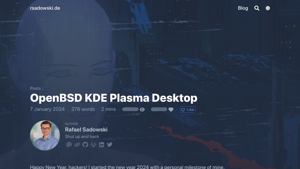 Screenshot of rsadowski.de: OpenBSD KDE Plasma Desktop