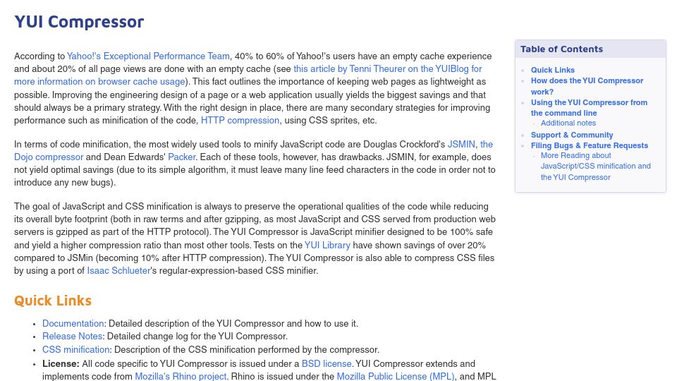 Screenshot of yui.github.io: YUI Compressor