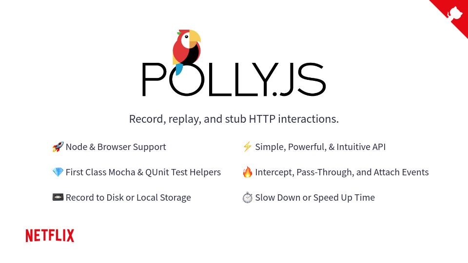 Screenshot of netflix.github.io: Polly.js – Record, replay, and stub HTTP interactions