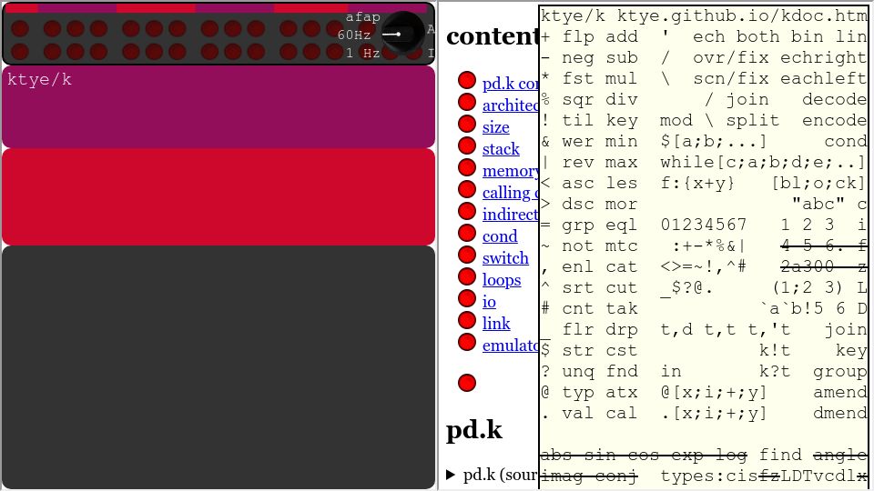 Screenshot of ktye.github.io: k on pdp11