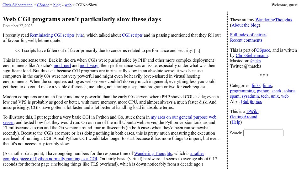 Screenshot of utcc.utoronto.ca: Web CGI programs aren't particularly slow these days