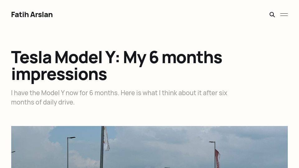 Screenshot of arslan.io: Tesla Model Y: My 6 months impressions