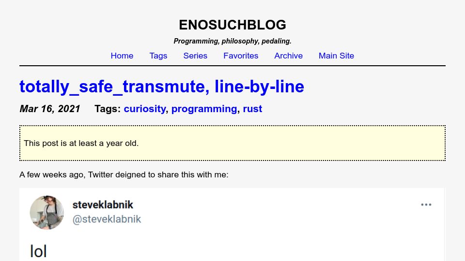 Screenshot of blog.yossarian.net: totally_safe_transmute, Line-by-Line (2021)