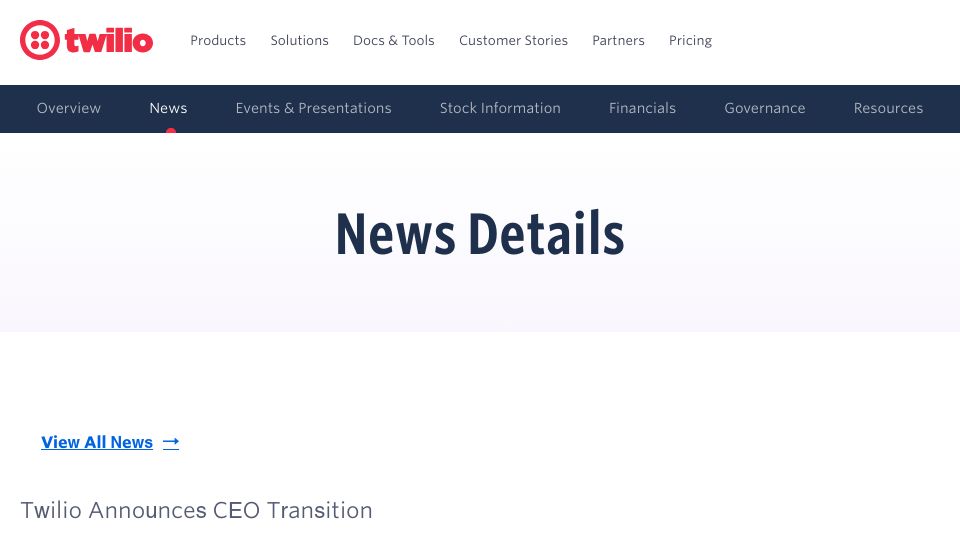 Screenshot of cnbc.com: Jeff Lawson steps down as CEO of Twilio