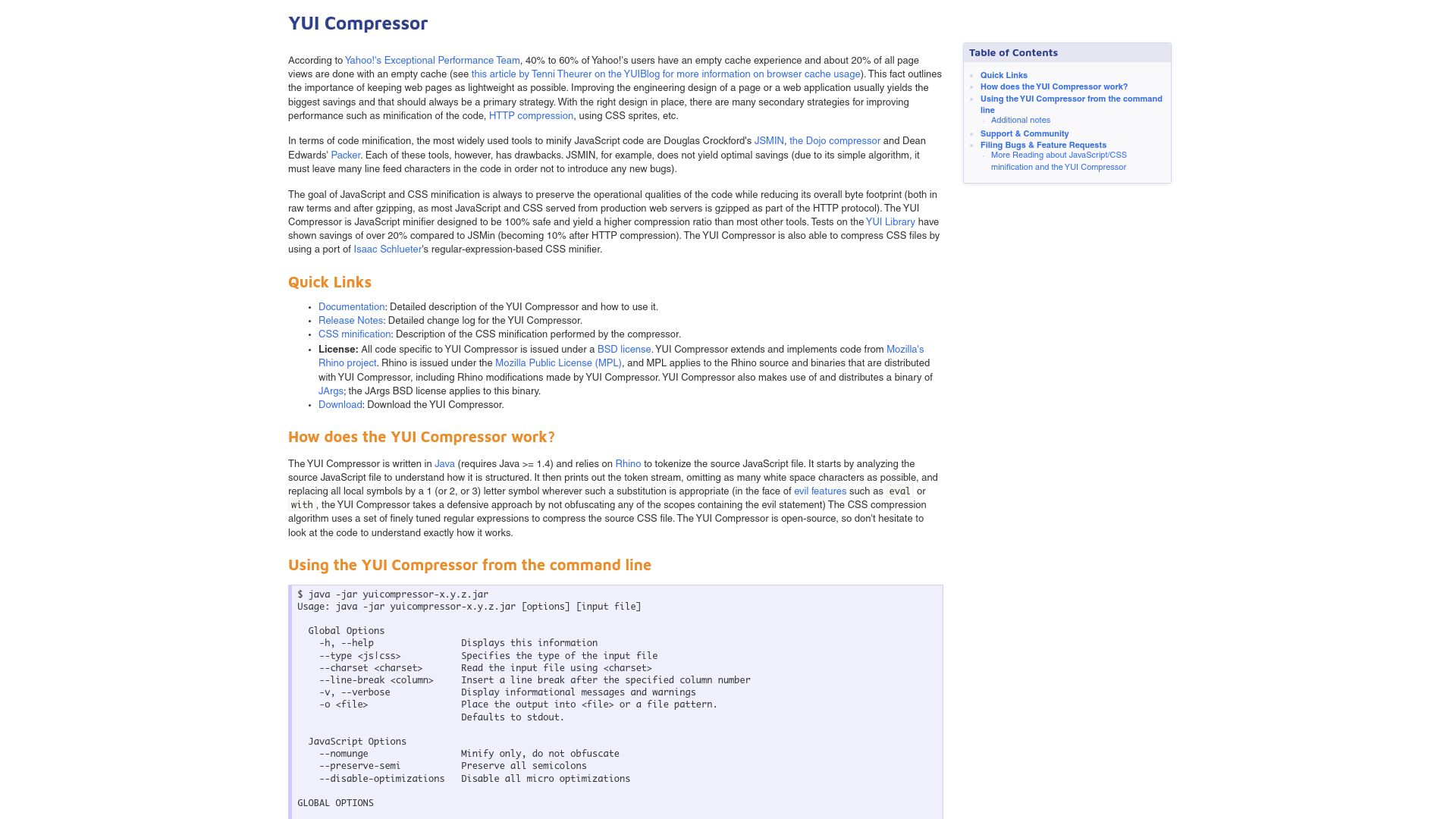 Screenshot of yui.github.io: YUI Compressor