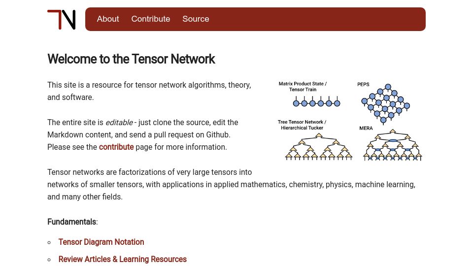 Screenshot of tensornetwork.org: The Tensor Network