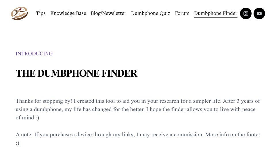 Screenshot of josebriones.org: Dumbphone Finder