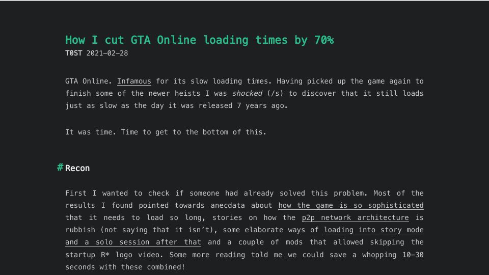 Screenshot of nee.lv: I cut GTA Online loading times by 70% (2021)