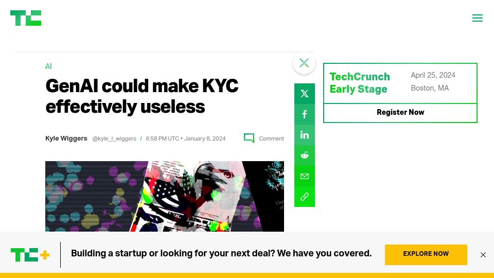 Screenshot of techcrunch.com: GenAI could make KYC effectively useless