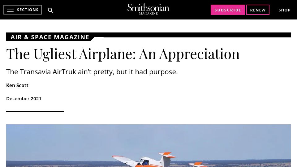 Screenshot of smithsonianmag.com: The Ugliest Airplane: An Appreciation of the Transavia AirTruk