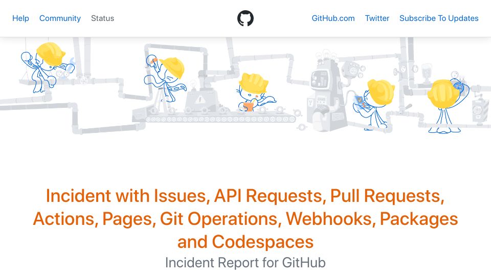 Screenshot of githubstatus.com: GitHub having issues today
