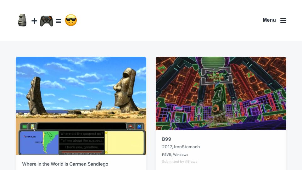 Screenshot of moai.games: Moai in Video Games