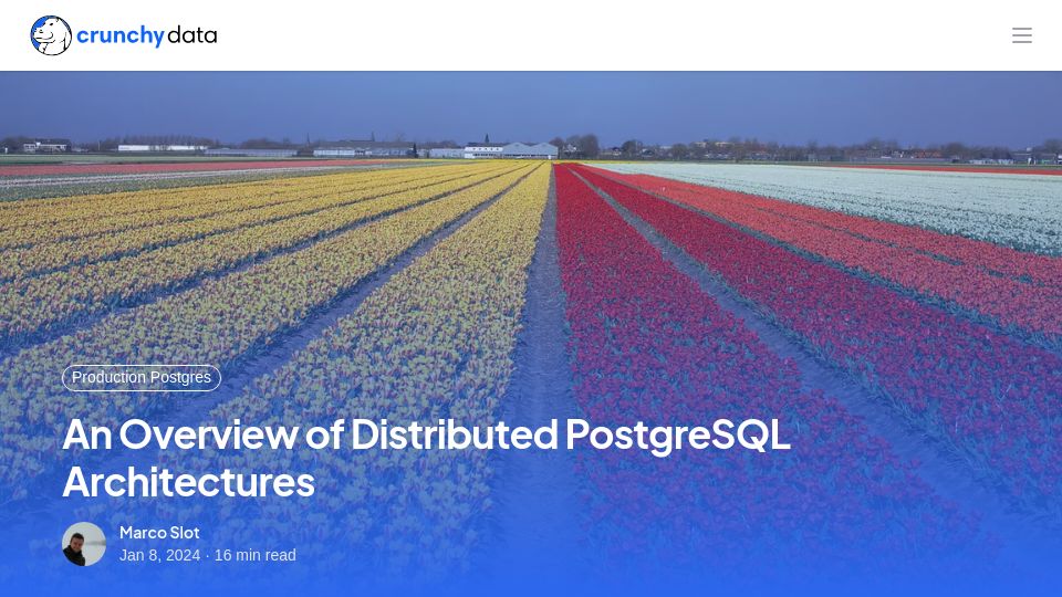 Screenshot of crunchydata.com: An overview of distributed Postgres architectures