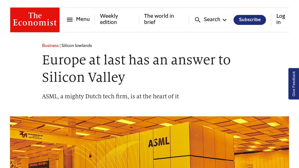 Screenshot of economist.com: Europe at last has an answer to Silicon Valley