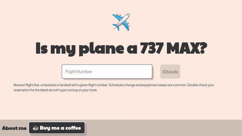Screenshot of ismyplanea737max.com: Is my plane a 737 MAX?