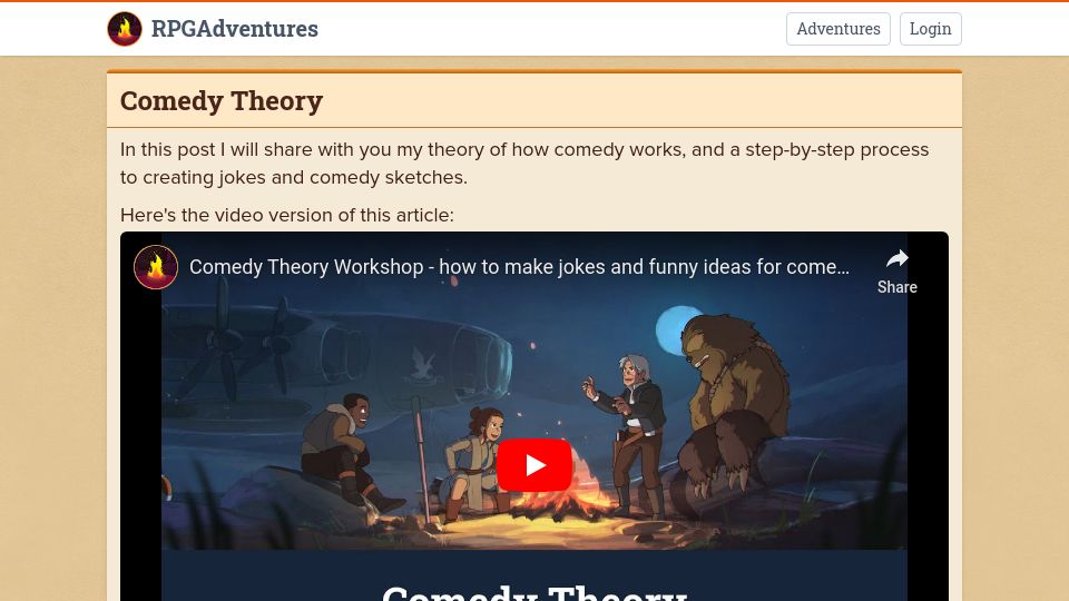 Screenshot of rpgadventures.io: Comedy Theory (2022)