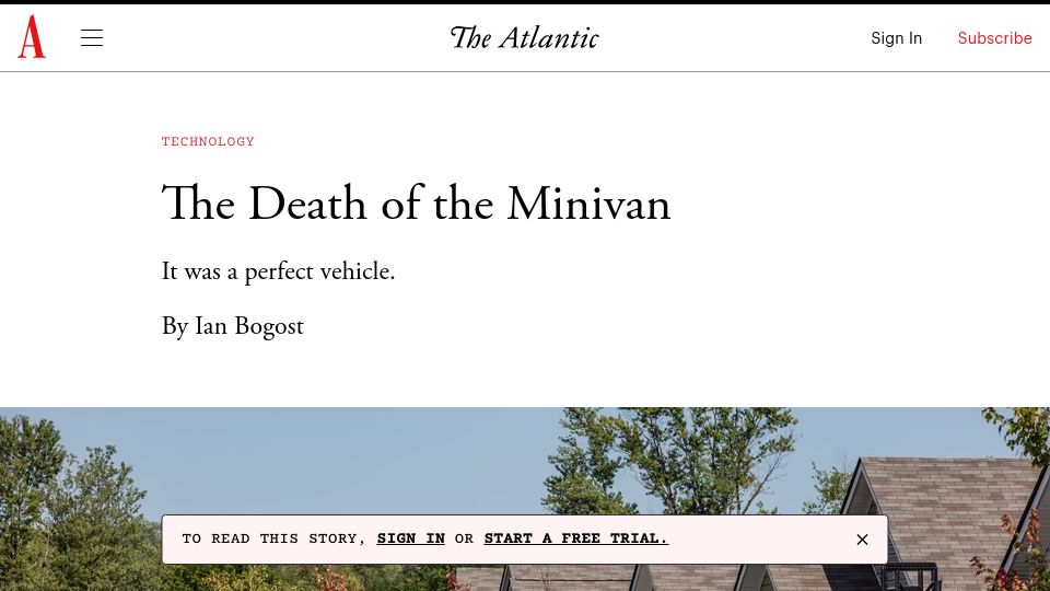 Screenshot of theatlantic.com: The Death of the Minivan