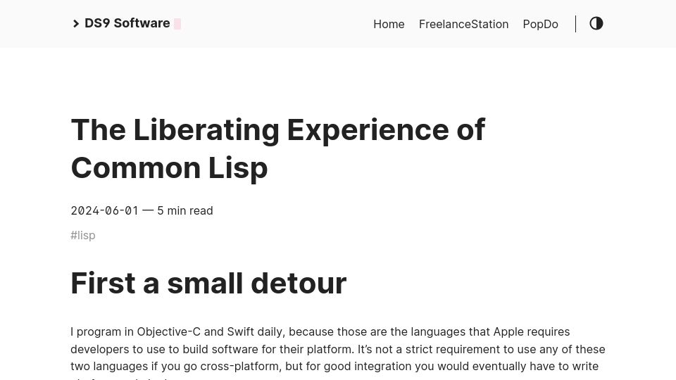Screenshot of ds9soft.com: The Liberating Experience of Common Lisp
