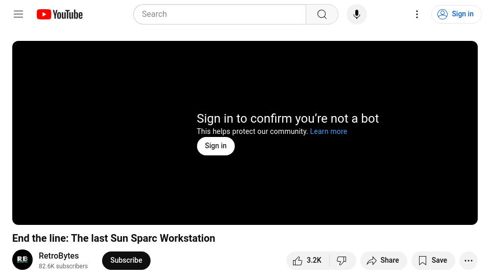 Screenshot of youtube.com: End the line: The last Sun SPARC workstation [video]