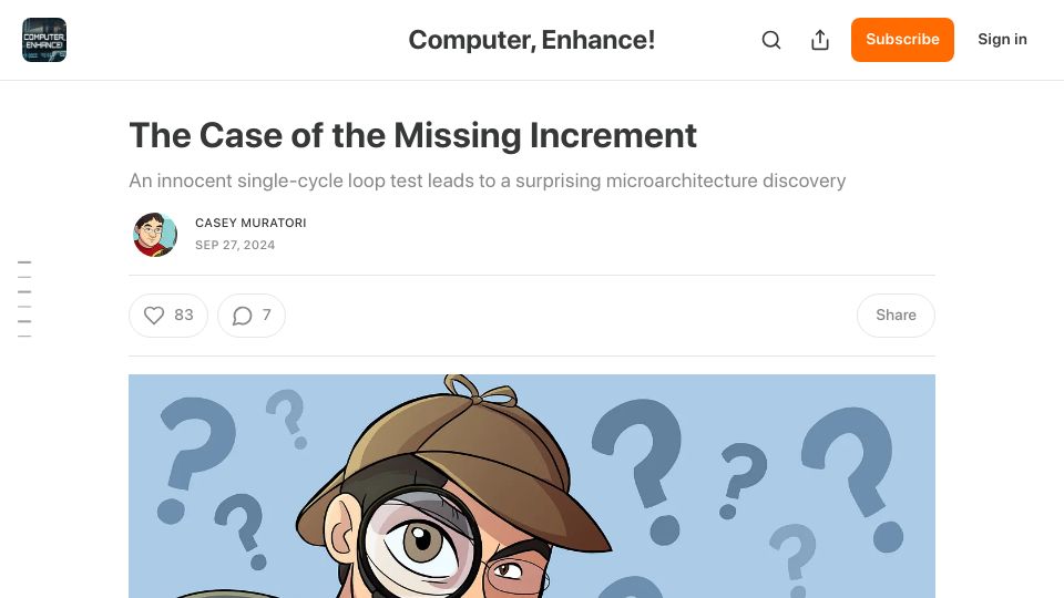 Screenshot of computerenhance.com: The Case of the Missing Increment