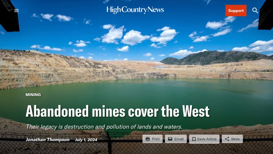Screenshot of hcn.org: Abandoned Mines Cover the West