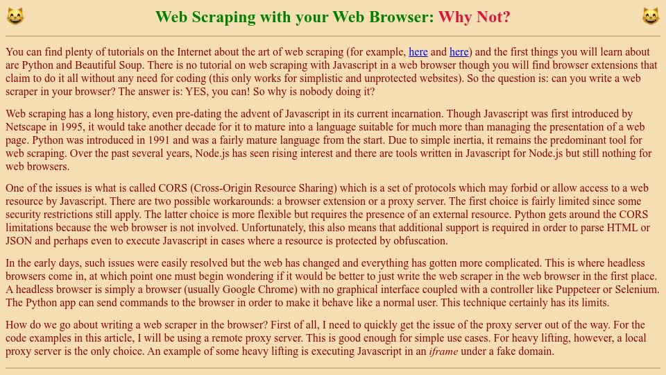 Screenshot of 8chananon.github.io: Show HN: Web Scraping with Your Web Browser: Why Not?