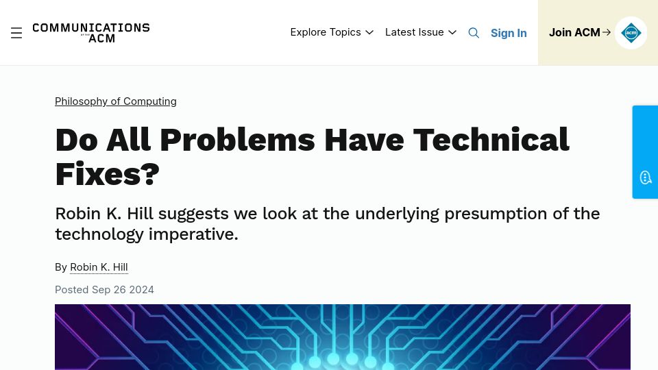 Screenshot of cacm.acm.org: Do All Problems Have Technical Fixes?