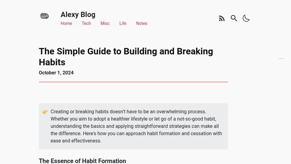 Screenshot of alexy.tech: The Simple Guide to Building and Breaking Habits