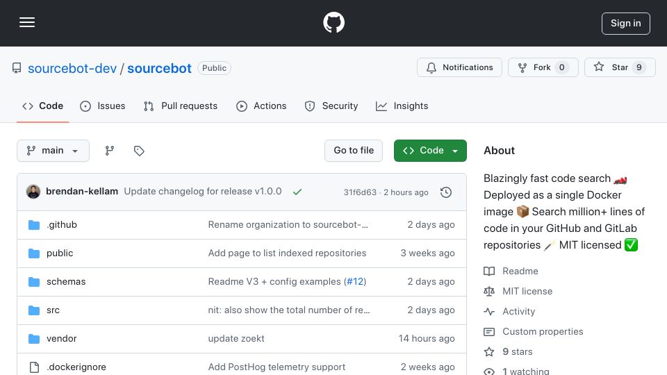 Screenshot of github.com: Show HN: Sourcebot, an open-source Sourcegraph alternative