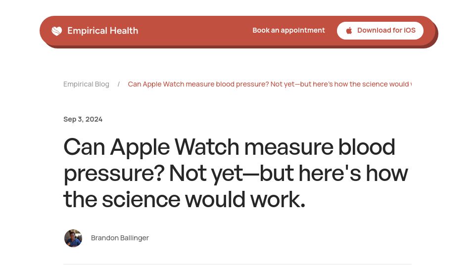 Screenshot of empirical.health: The science behind on-the-wrist blood pressure tracking
