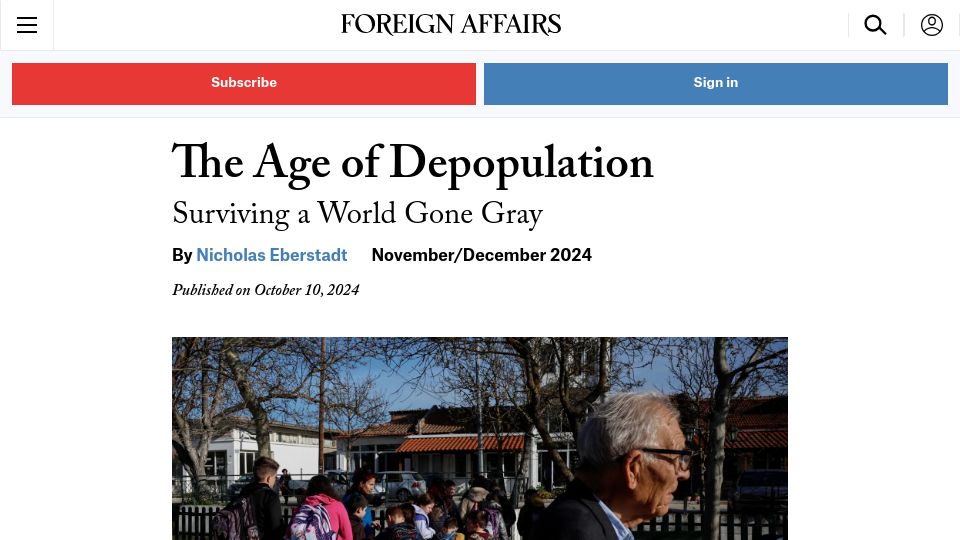 Screenshot of foreignaffairs.com: The Age of Depopulation