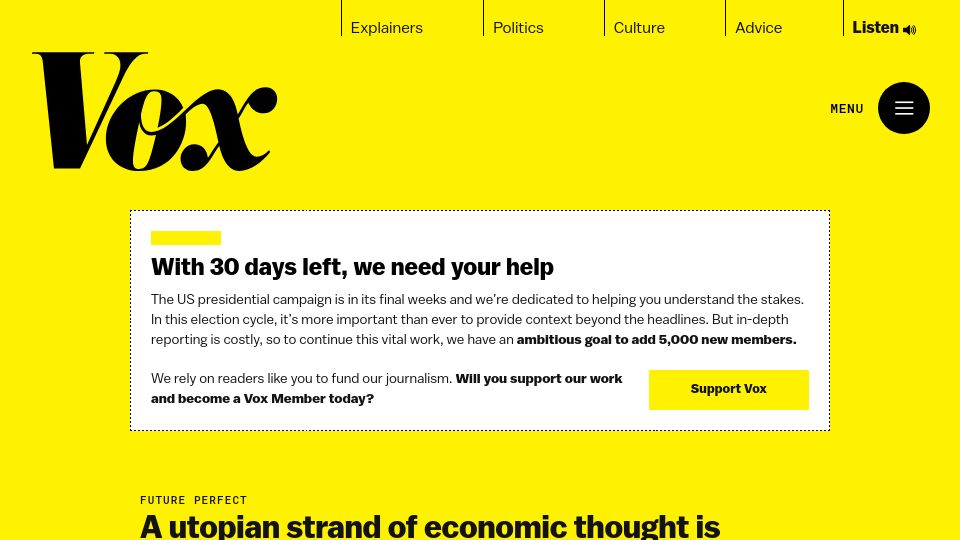 Screenshot of vox.com: A utopian strand of economic thought is making a surprising comeback