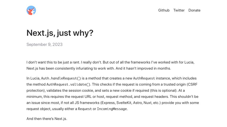 Screenshot of pilcrowonpaper.com: Next.js, Just Why?