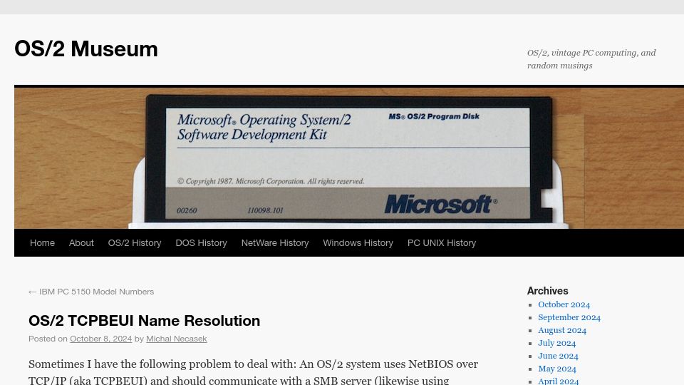 Screenshot of os2museum.com: OS/2 TCPBEUI Name Resolution