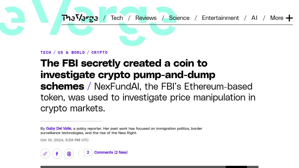 Screenshot of theverge.com: The FBI created a coin to investigate crypto pump-and-dump schemes