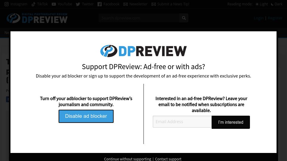Screenshot of dpreview.com: A DIY photographer built his own full-frame camera and open-sourced the project