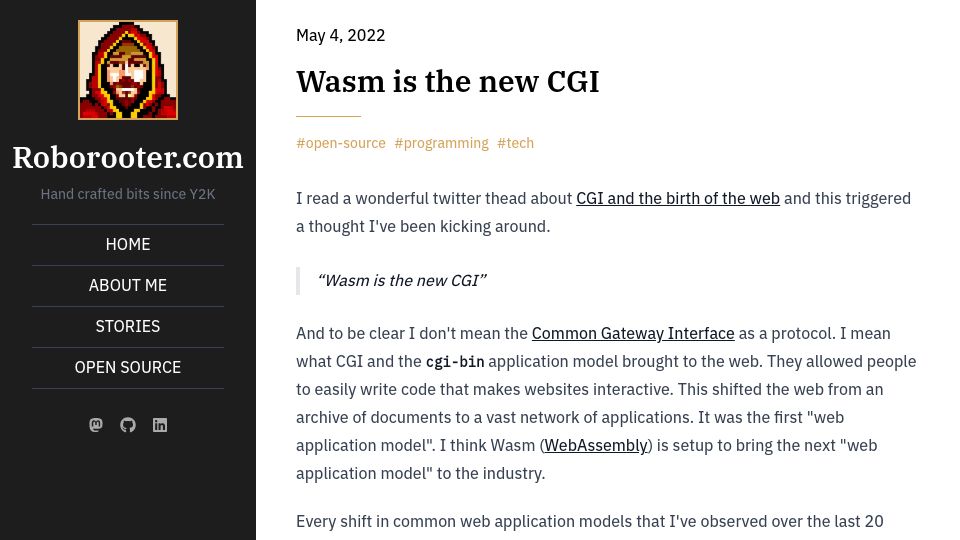 Screenshot of roborooter.com: WASM Is the New CGI