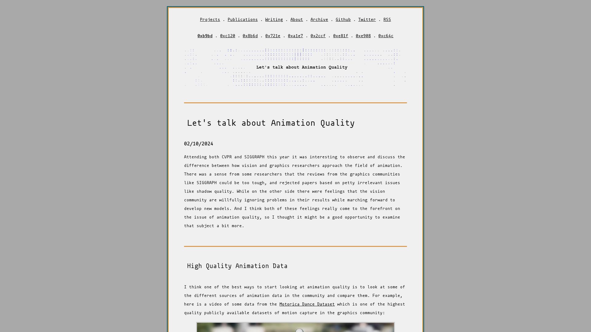 Screenshot of theorangeduck.com: Let's talk about animation quality